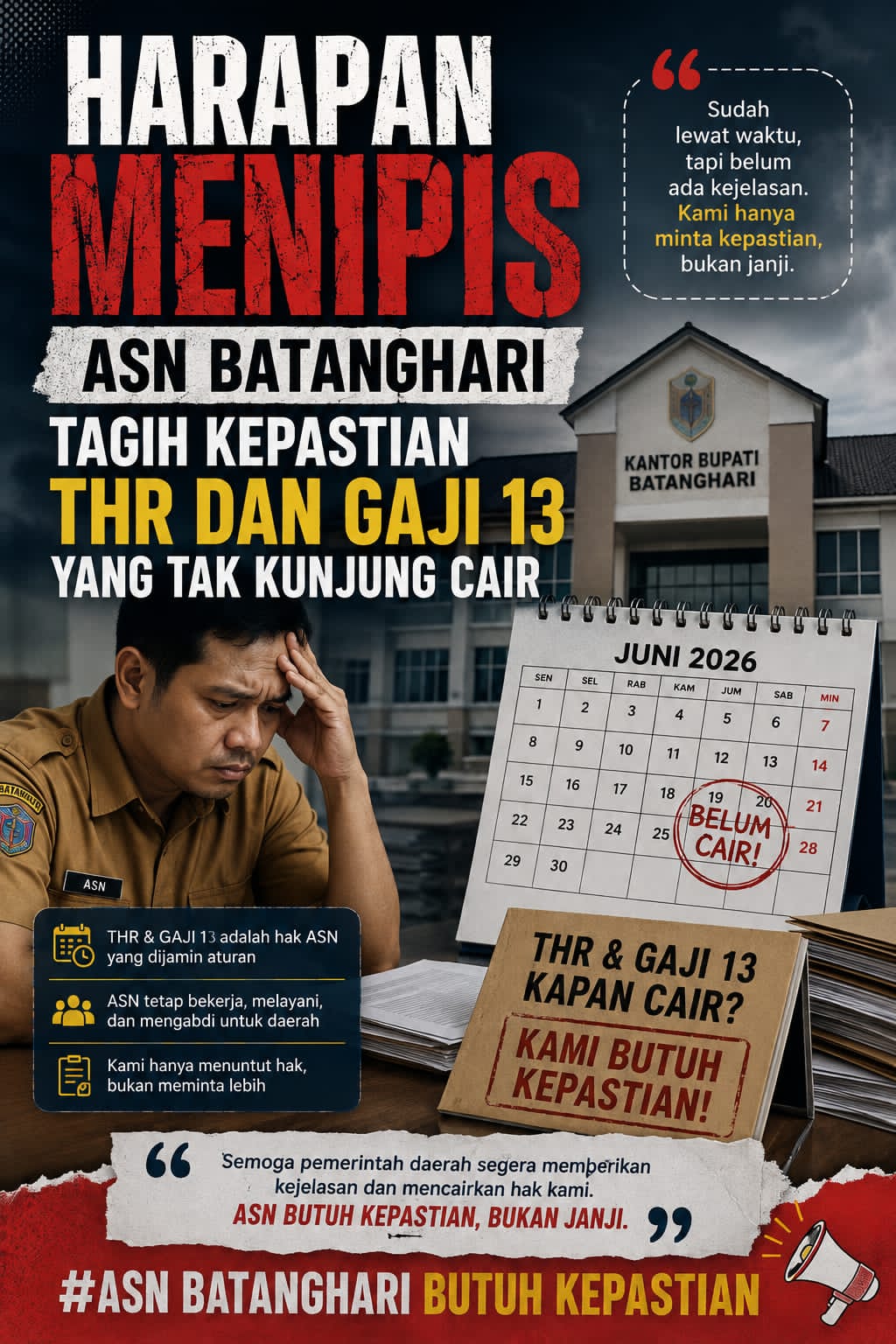 Harapan Menipis, PNS Batanghari Tagih Kepastian THR dan Gaji 13 yang Tak Kunjung Cair