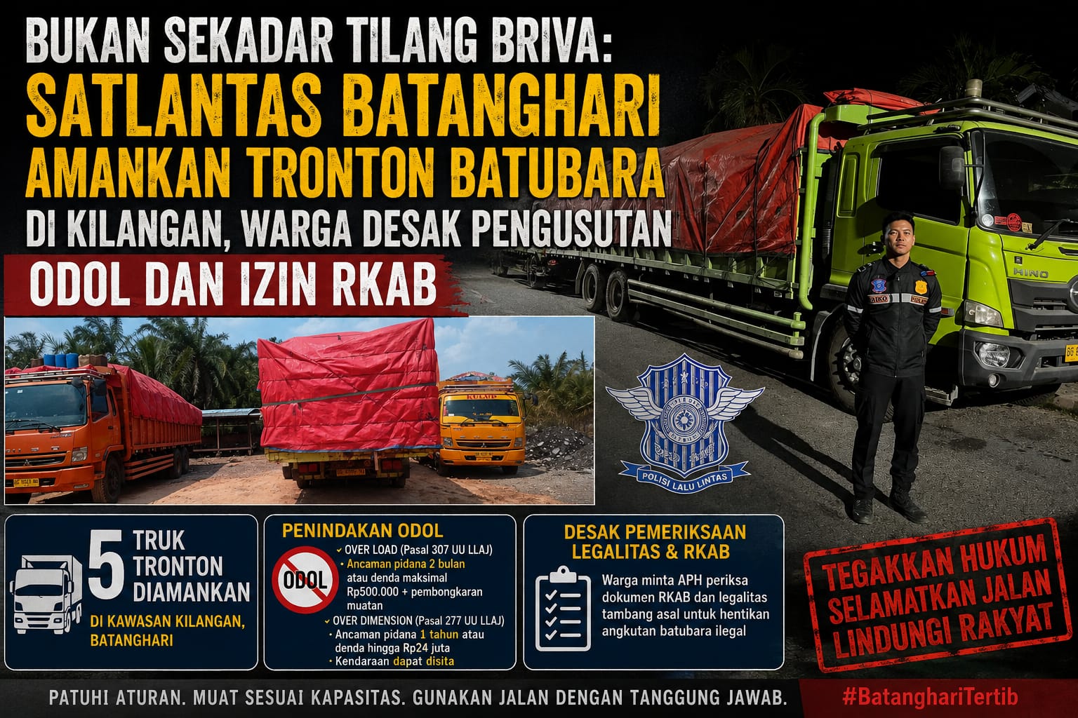 Bukan Sekadar Tilang BRIVA: Satlantas Batanghari Amankan Tronton Batubara di Kilangan, Warga Desak Pengusutan ODOL dan Izin RKAB