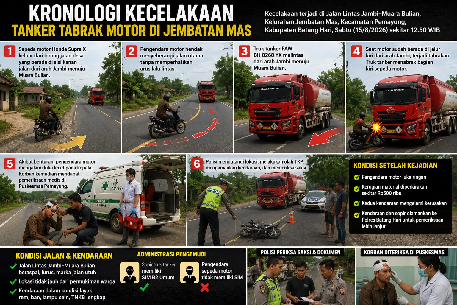 Tanker Tabrak Motor di Jembatan Mas, Pengendara Luka Ringan