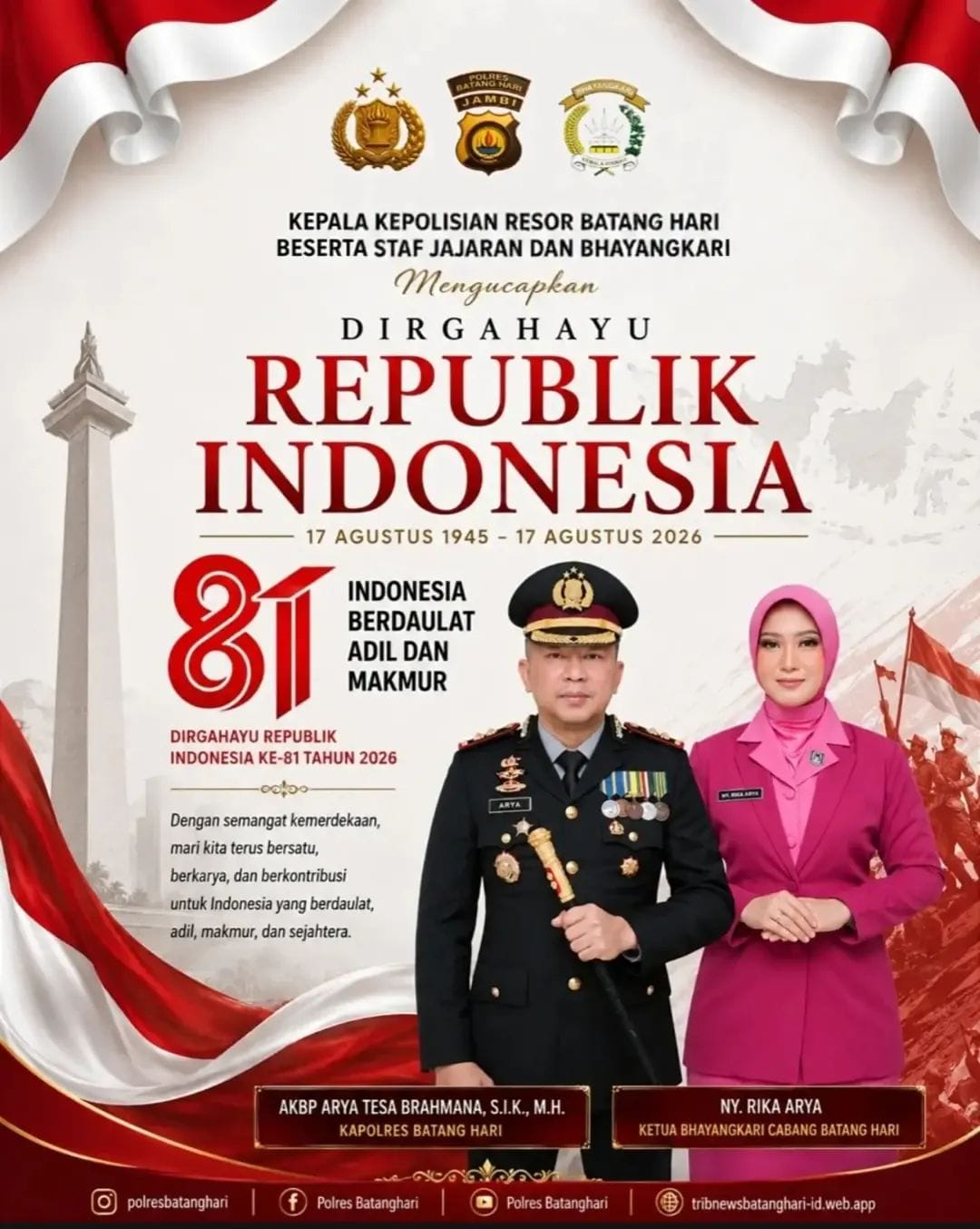 Gelorakan HUT Ke-81 RI, AKBP Arya Tesa Brahmana Ajak Warga Batang Hari Terus Berkarya