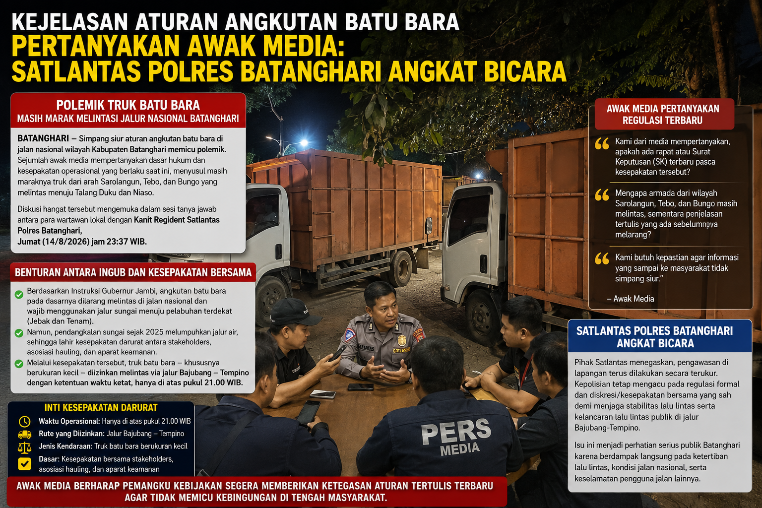 Kejelasan Aturan Angkutan Batu Bara Pertanyakan Awak Media: Satlantas Polres Batanghari Angkat Bicara