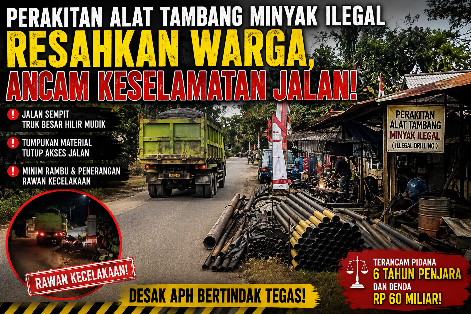 Resahkan Warga dan Ancam Keselamatan Jalan, Aktivitas Perakitan Alat Tambang Minyak Ilegal di Pasar Baru Desak Tindakan APH