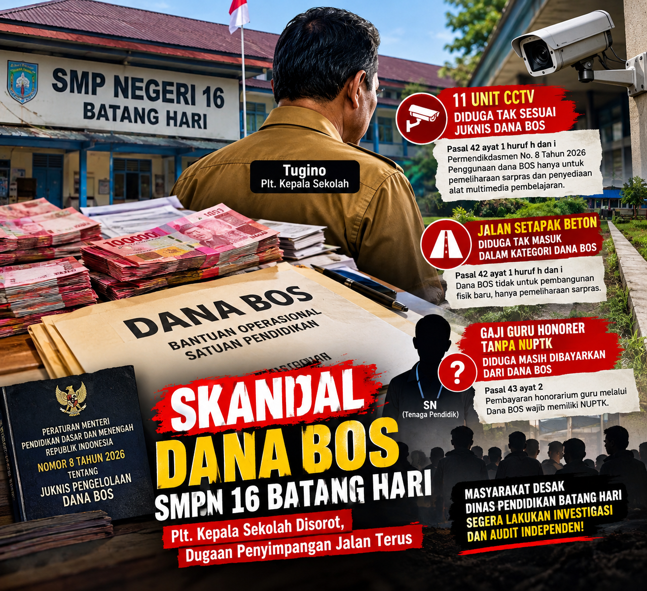 Skandal Dana BOS SMPN 16 Batang Hari: Plt. Kepala Sekolah Disorot, Dugaan Penyimpangan Jalan Terus