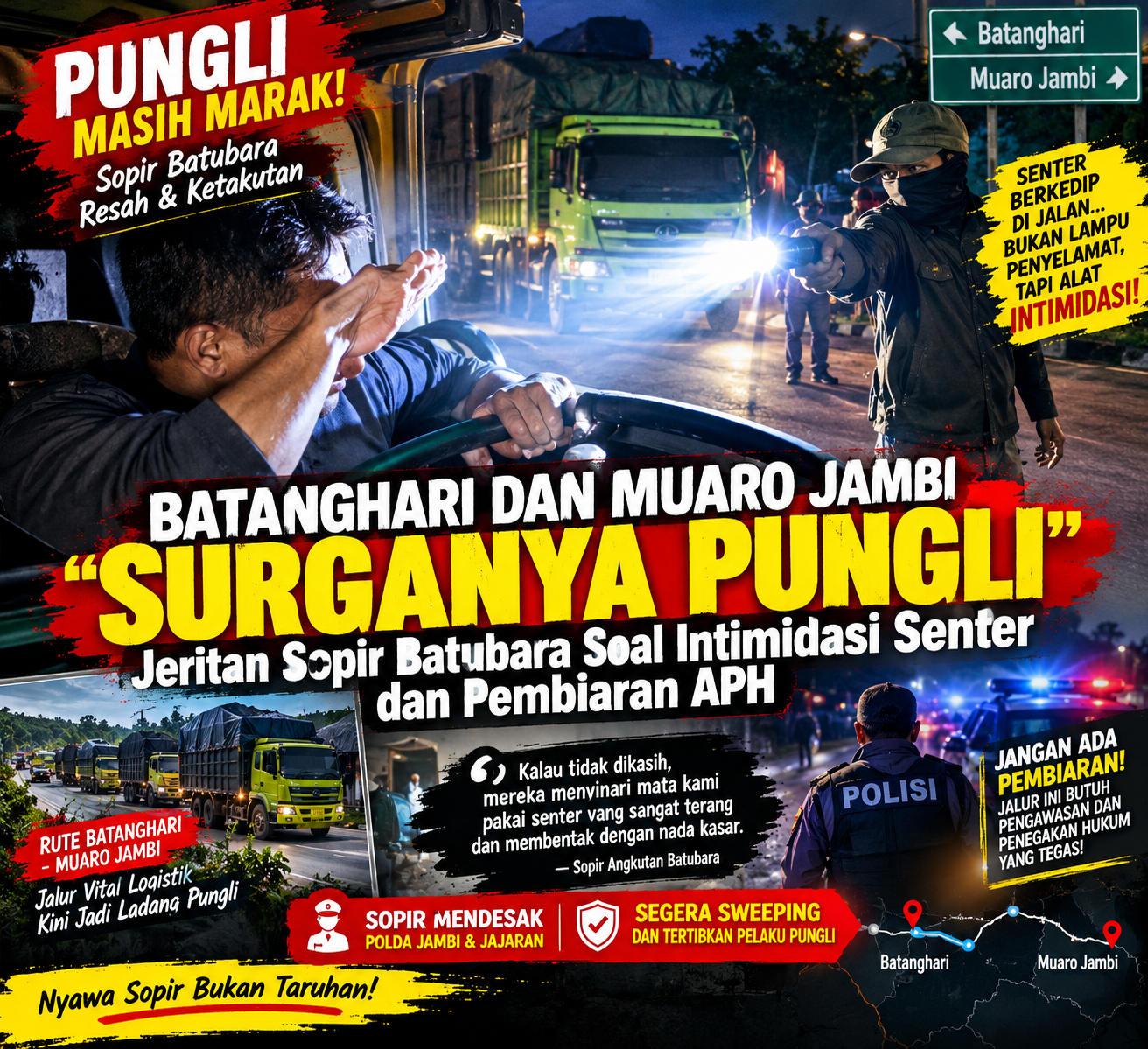 Batanghari dan Muaro Jambi Surganya Pungli”: Jeritan Sopir Batubara Soal Intimidasi Senter dan Pembiaran APH